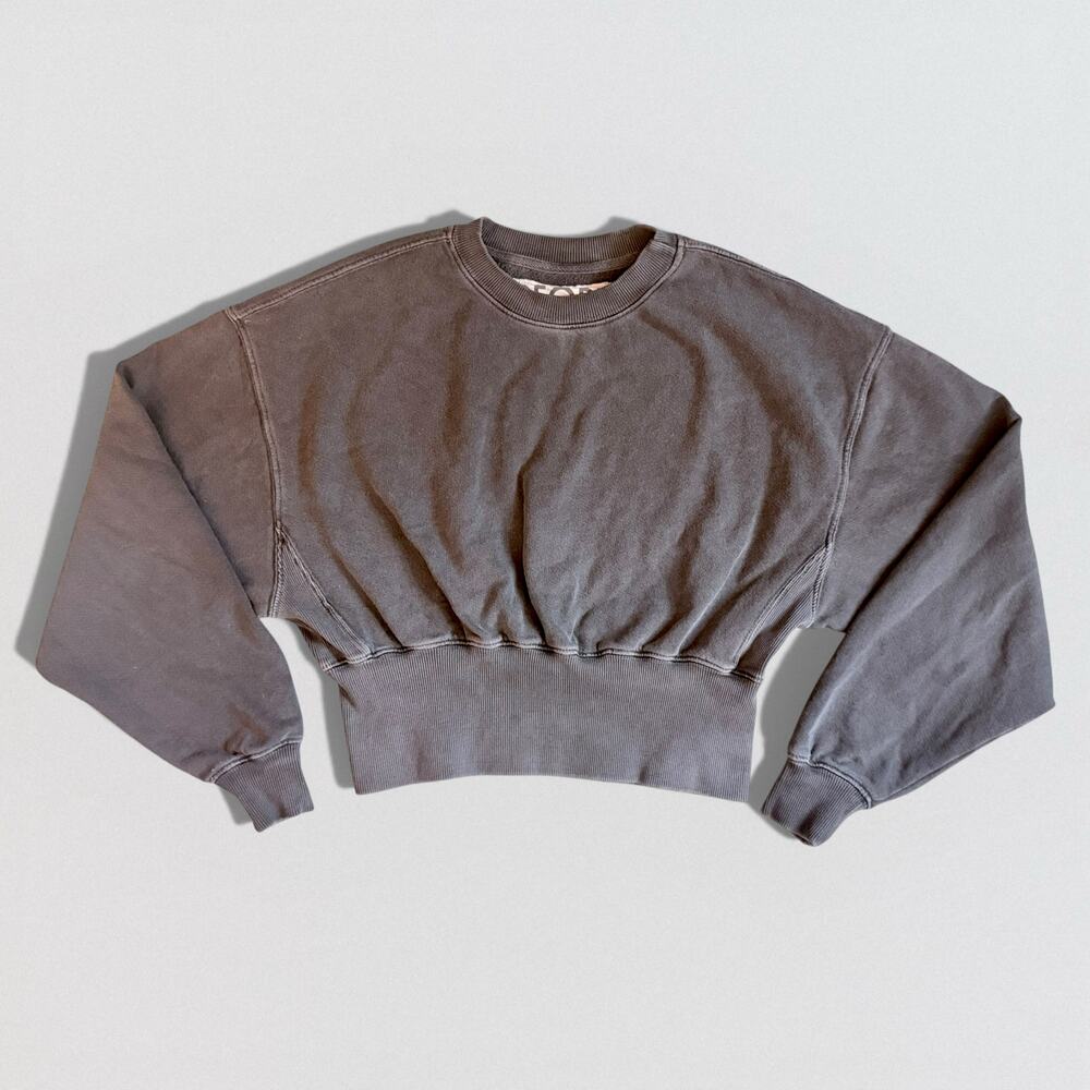 People of Leisure Organic Cotton Cropped Sweatshirt M Gray Cinched Sustainable